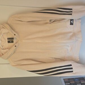Adidas Cream Corderouy Track Hoodie with Black Accents